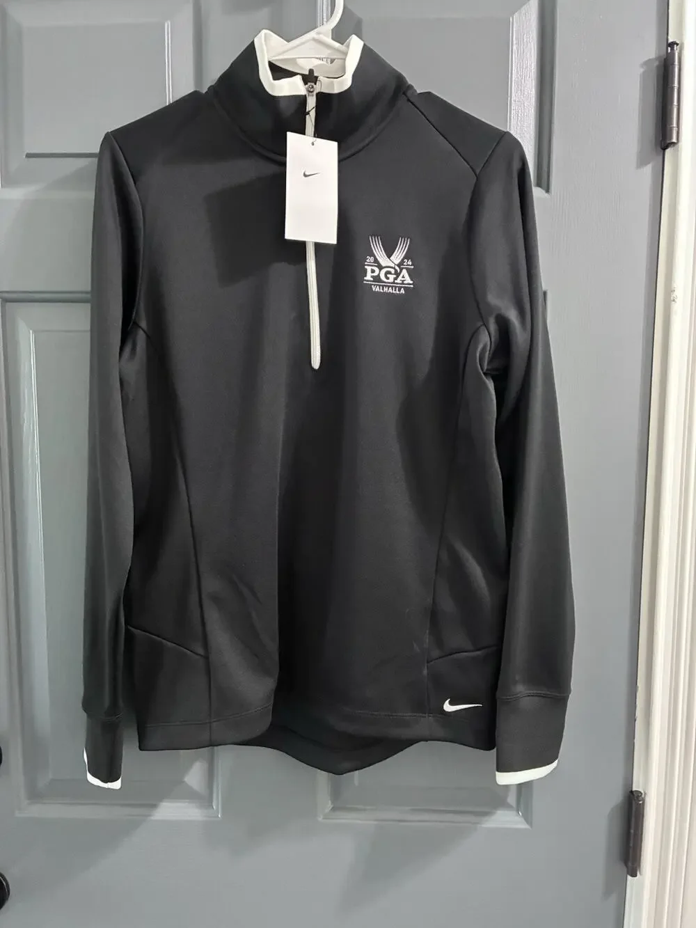 Nike Golf Dri Fit 1/2 Zip Cover Up Womens Size Lg Black Pull over PGA Logo
